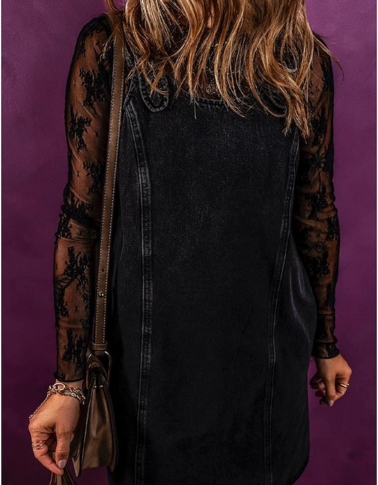 Black Sleeveless Shift Denim Dress