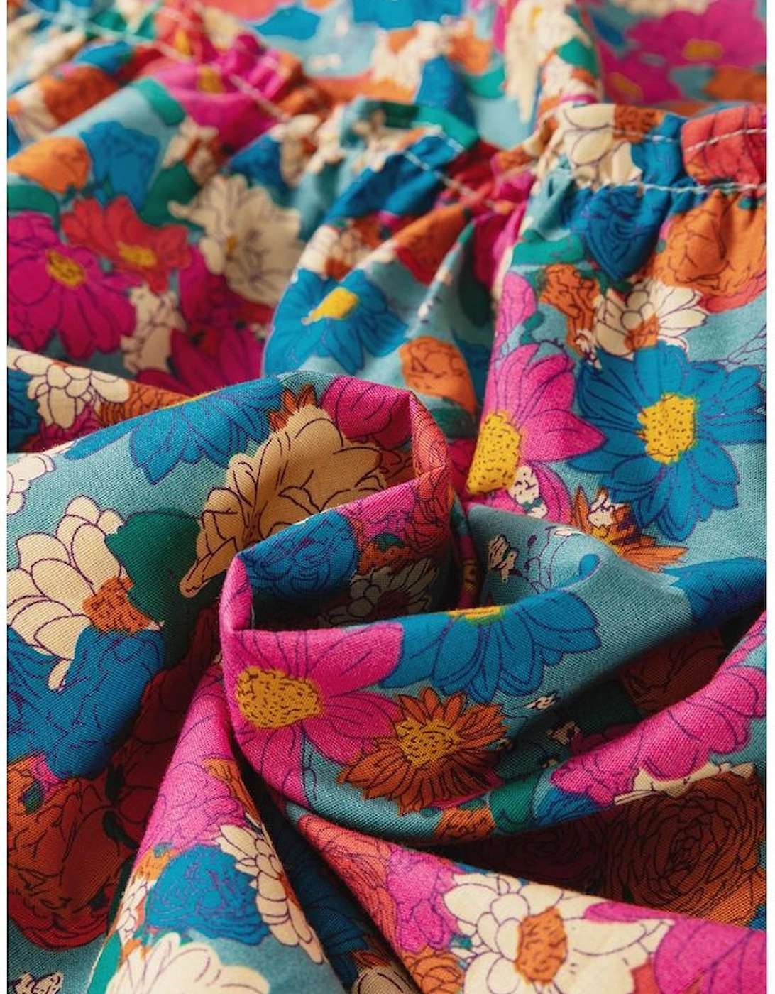 Sky Blue Plus Size Floral Print Shirred Ruffle Tiered Mini Dress