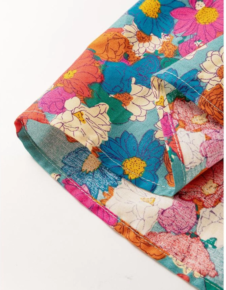 Sky Blue Plus Size Floral Print Shirred Ruffle Tiered Mini Dress