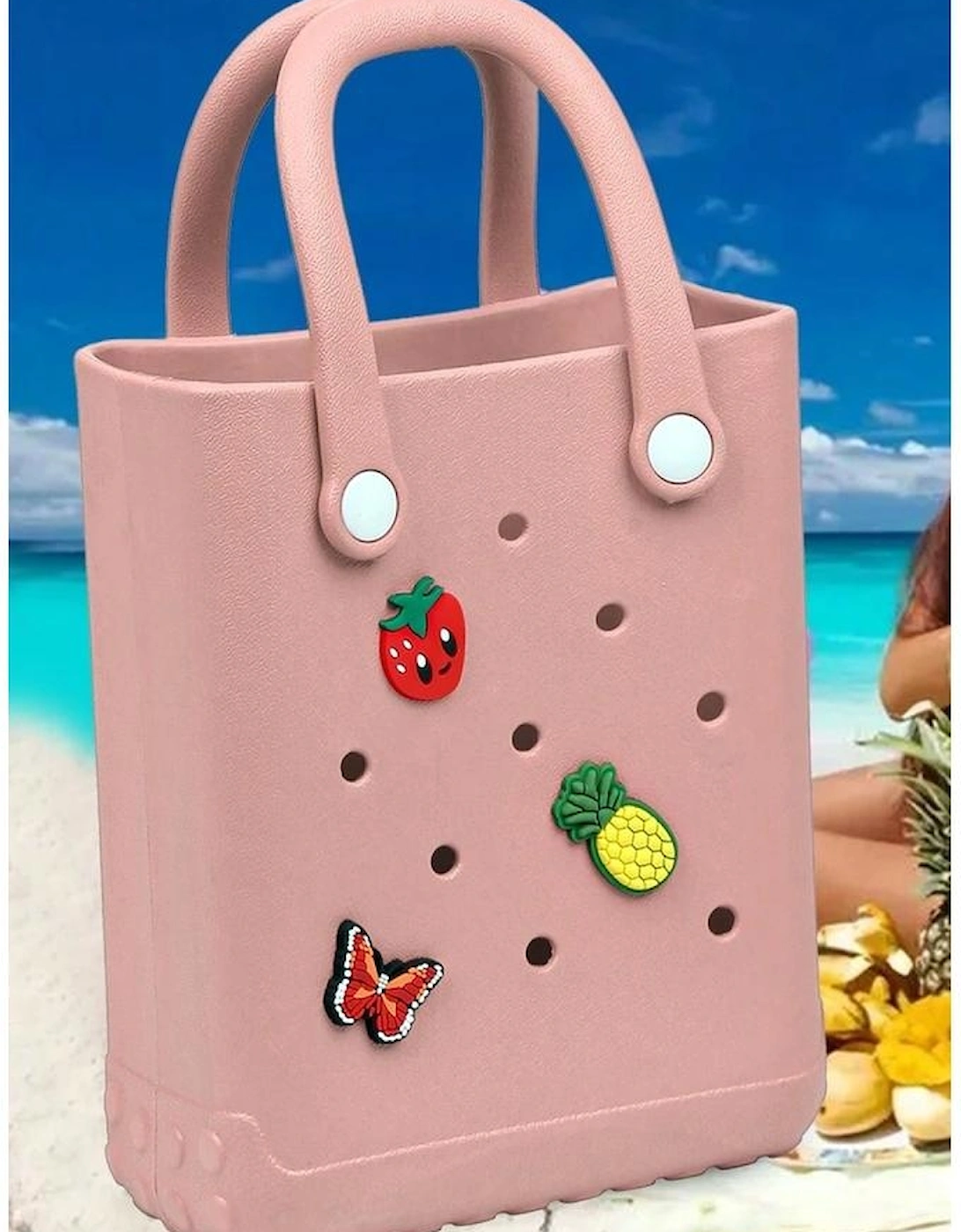 Apricot Pink Waterproof EVA Random Decorations Hollow Tote Bag