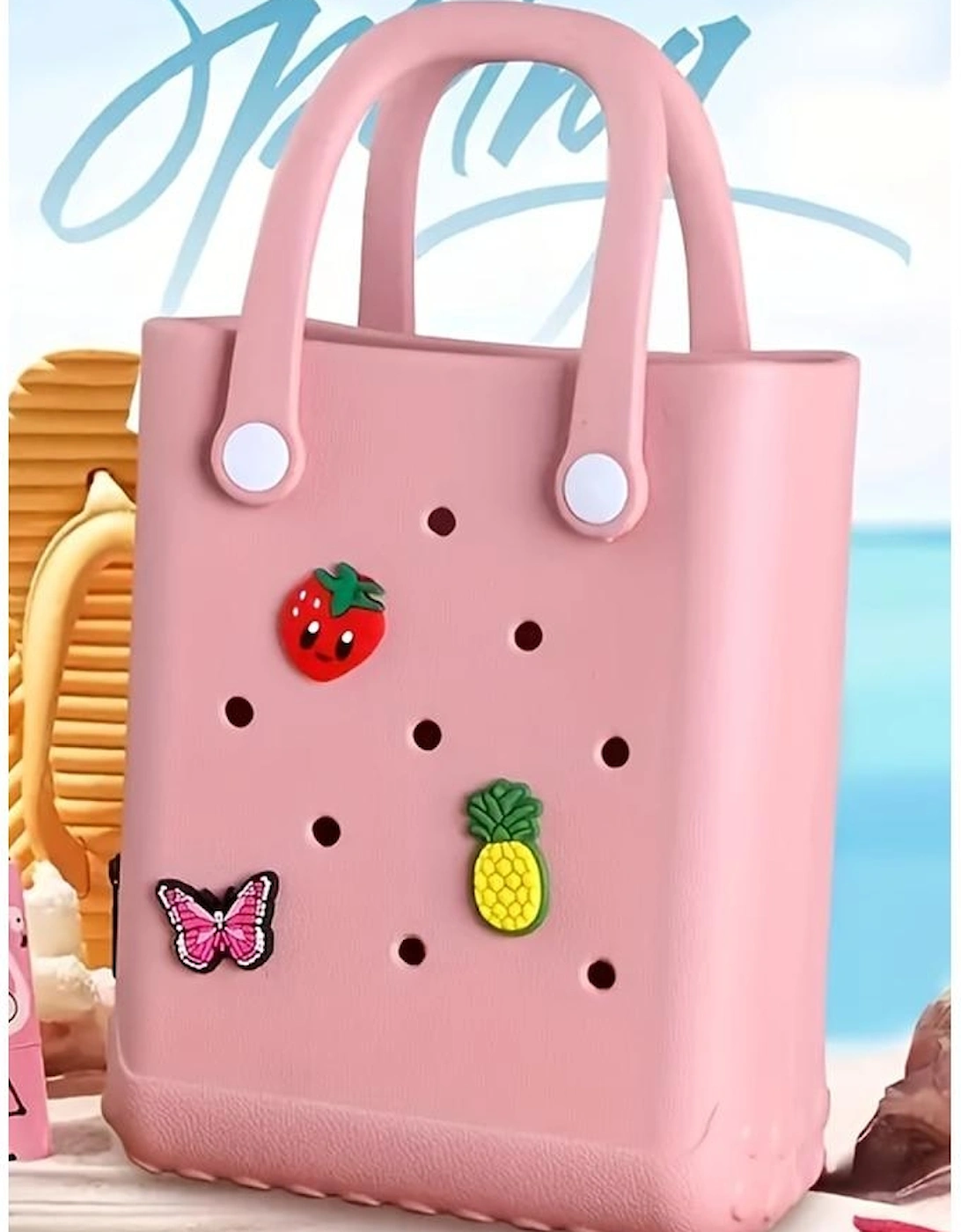 Apricot Pink Waterproof EVA Random Decorations Hollow Tote Bag