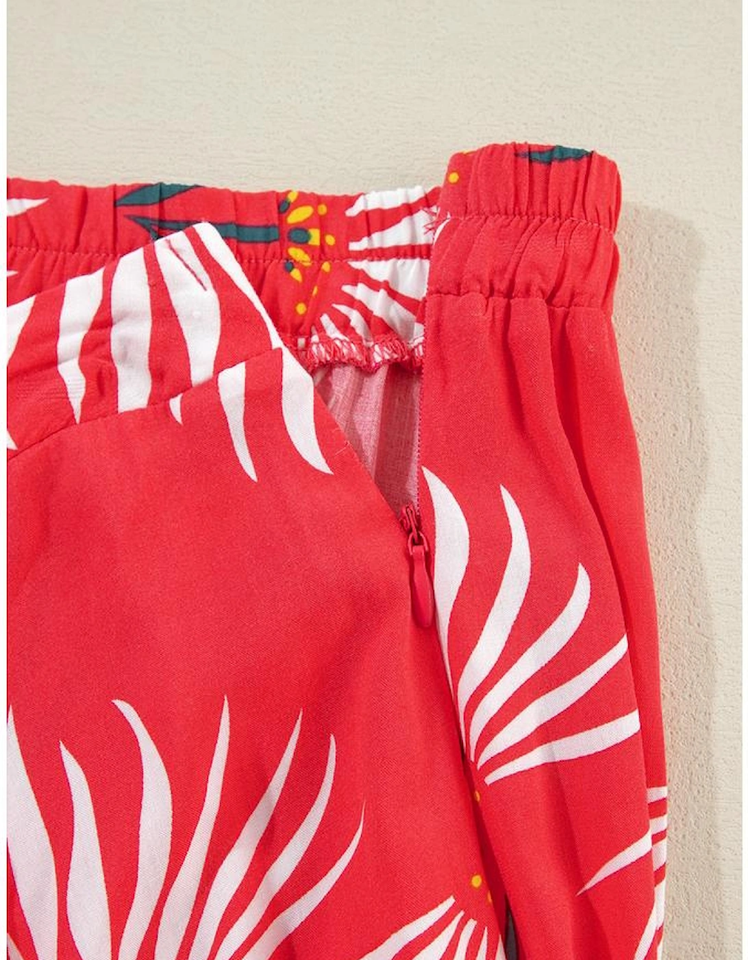 Red Floral Shirred Off Shoulder Crop Top and Slit Maxi Skirt Set