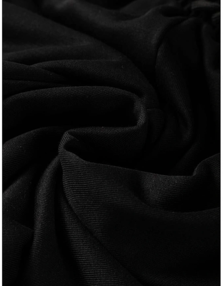 Black Zipper Flutter Sleeve Drawstring High Waist Jumpsuit