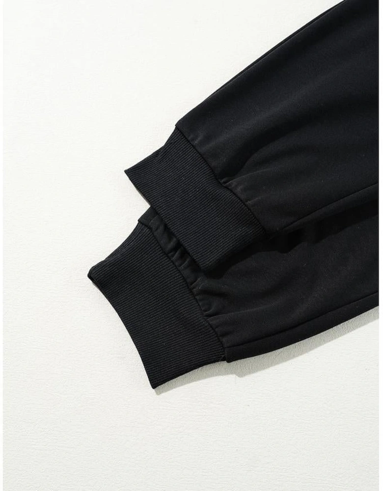 Black Zipper Flutter Sleeve Drawstring High Waist Jumpsuit