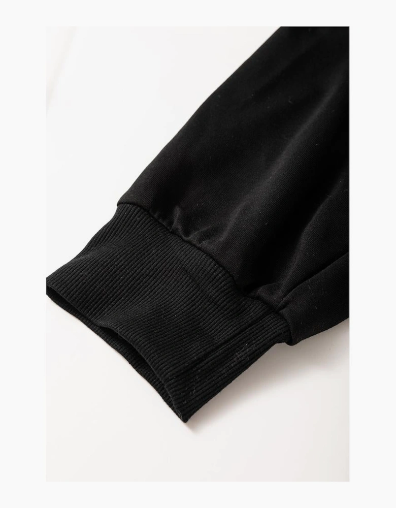 Black Zipper Flutter Sleeve Drawstring High Waist Jumpsuit