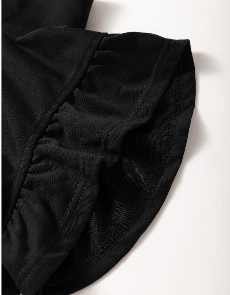 Black Zipper Flutter Sleeve Drawstring High Waist Jumpsuit