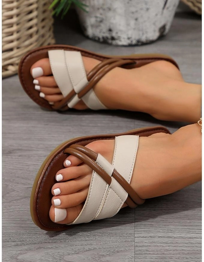 White Criss Cross PU Leather Flat Slippers