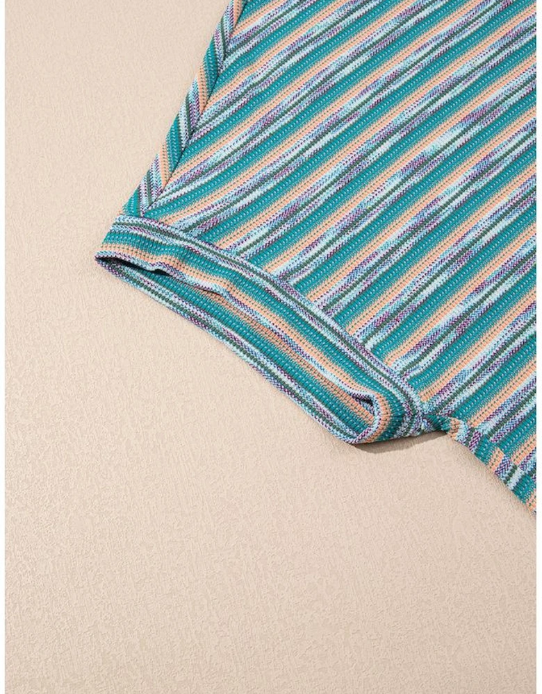 Multicolour Striped Wide Sleeve Loose T Shirt