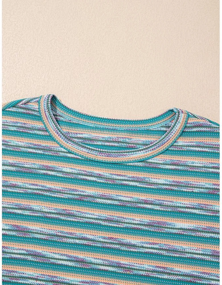 Multicolour Striped Wide Sleeve Loose T Shirt