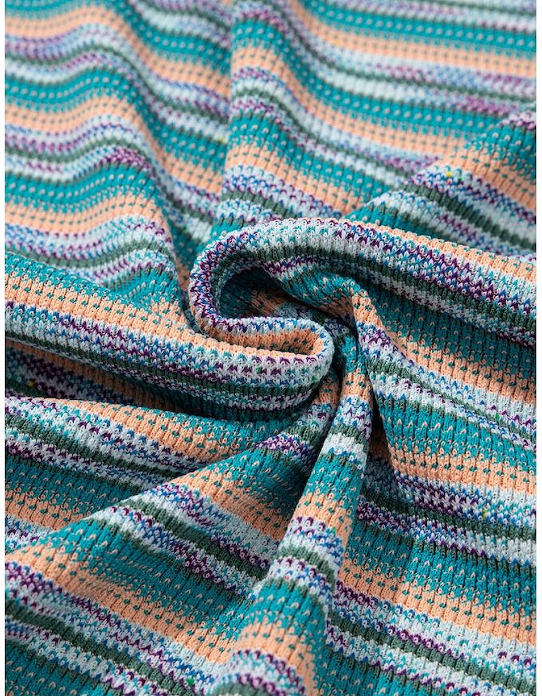 Multicolour Striped Wide Sleeve Loose T Shirt