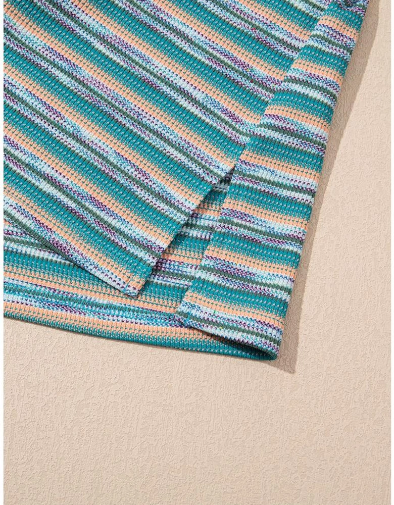 Multicolour Striped Wide Sleeve Loose T Shirt