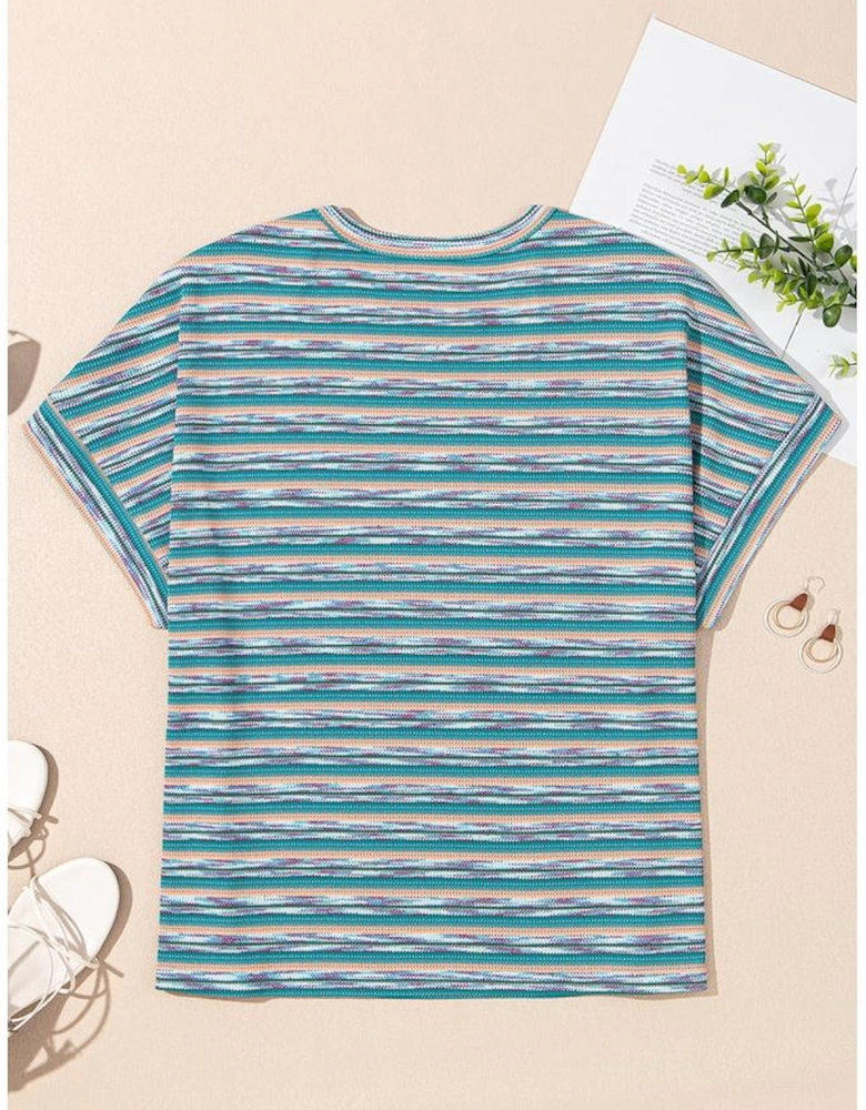 Multicolour Striped Wide Sleeve Loose T Shirt
