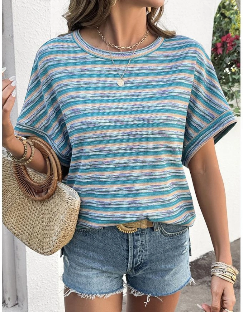 Multicolour Striped Wide Sleeve Loose T Shirt