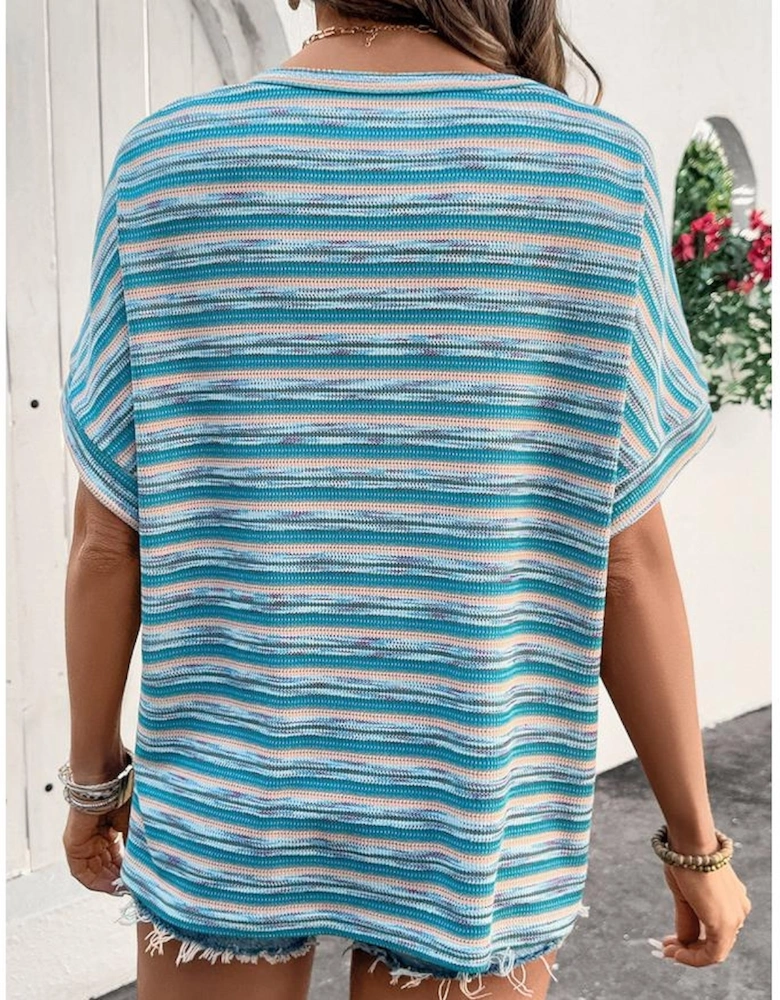 Multicolour Striped Wide Sleeve Loose T Shirt