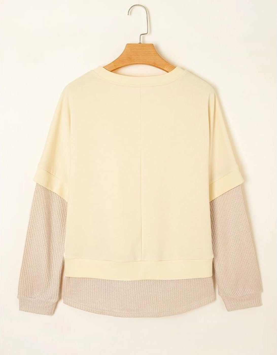 Apricot 2 in 1 Faux Two Piece Patchwork Round Neck Sweatshirt