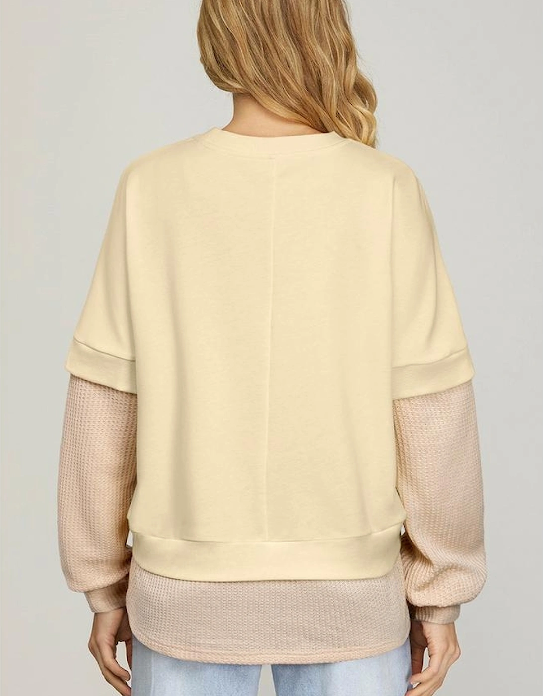 Apricot 2 in 1 Faux Two Piece Patchwork Round Neck Sweatshirt, 10 of 9