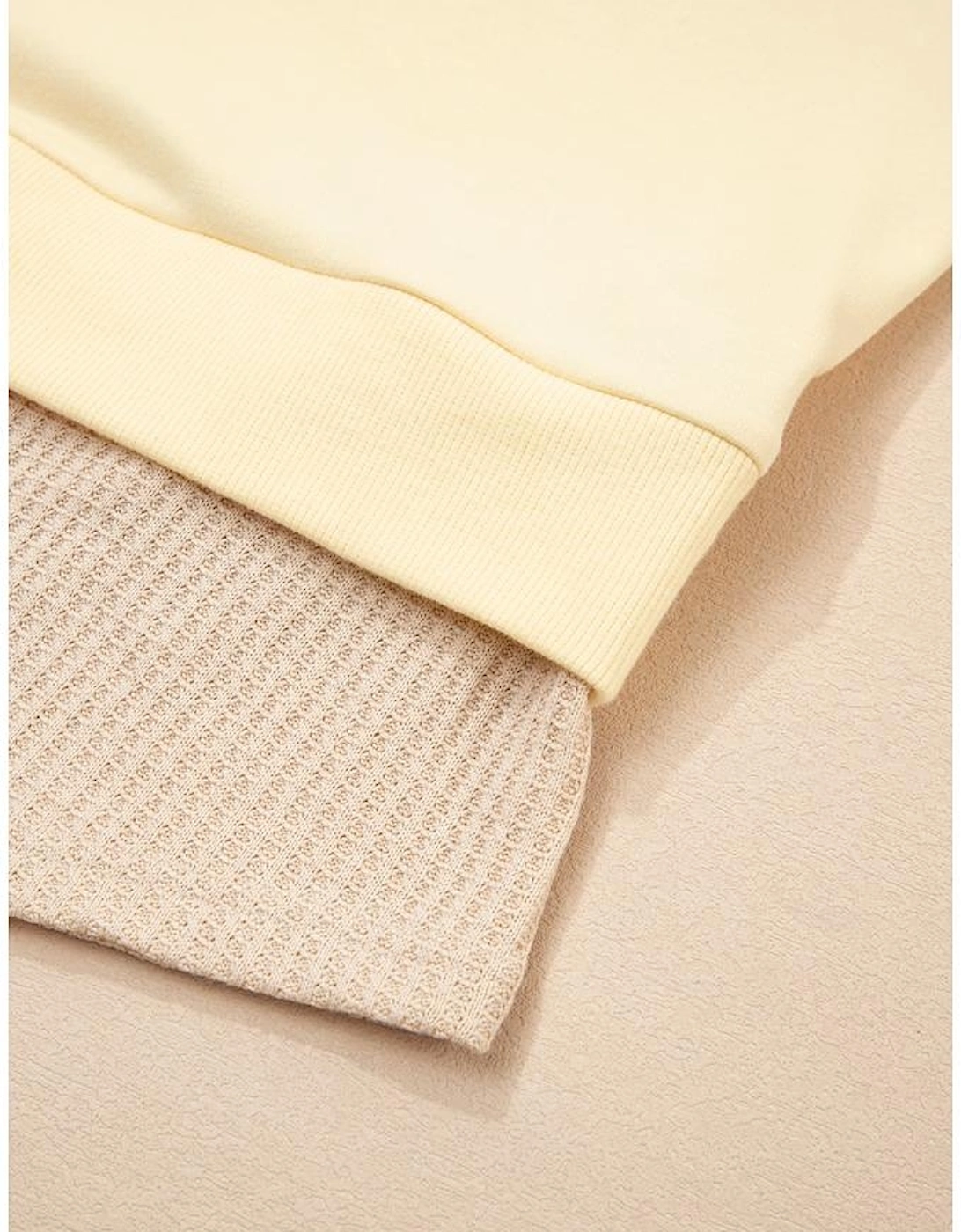 Apricot 2 in 1 Faux Two Piece Patchwork Round Neck Sweatshirt