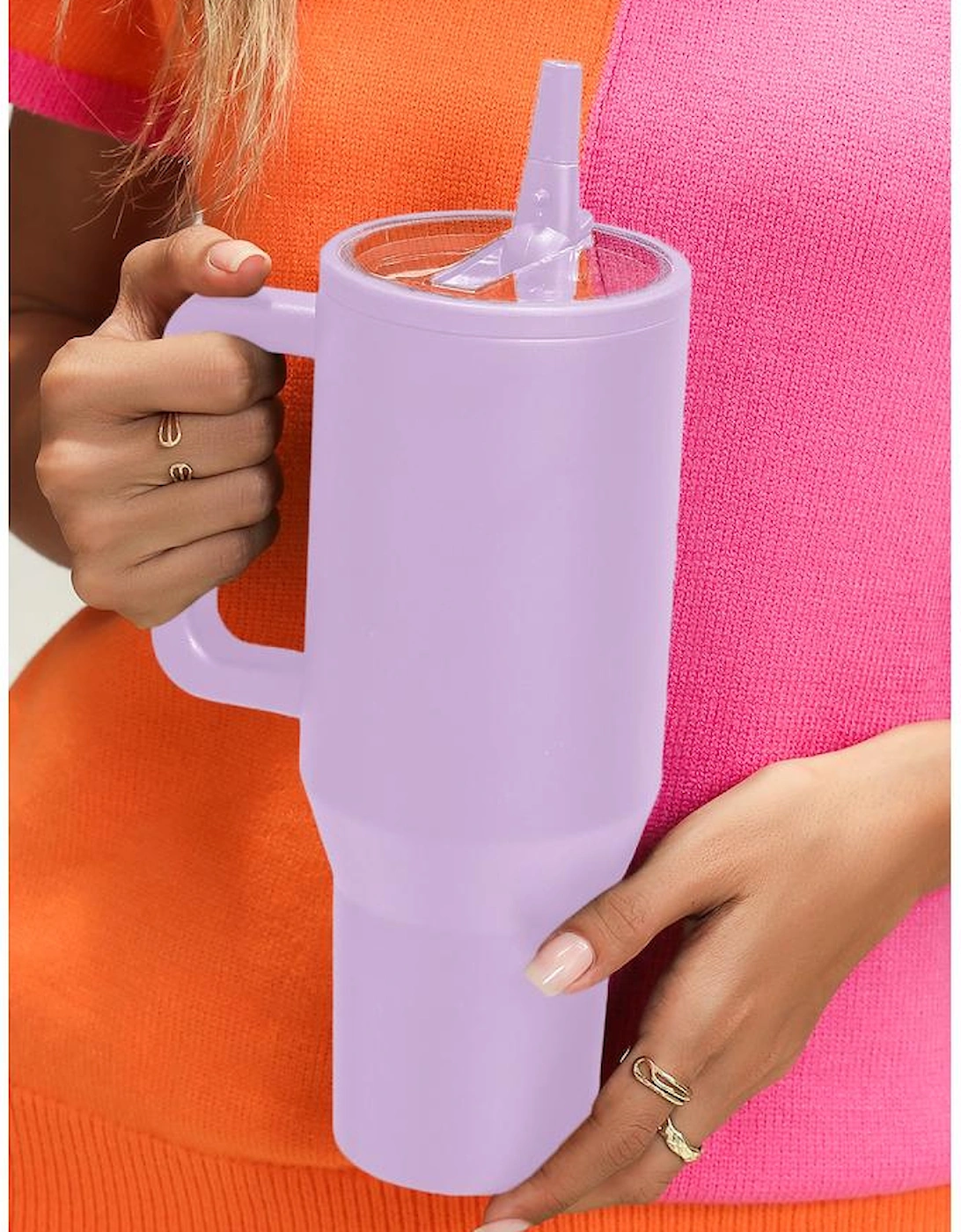 Orchid Petal Frosted Stainless Handle Large Vacuum Cup with Straw 40oz