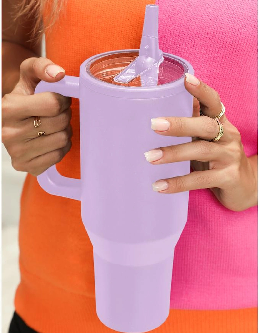 Orchid Petal Frosted Stainless Handle Large Vacuum Cup with Straw 40oz