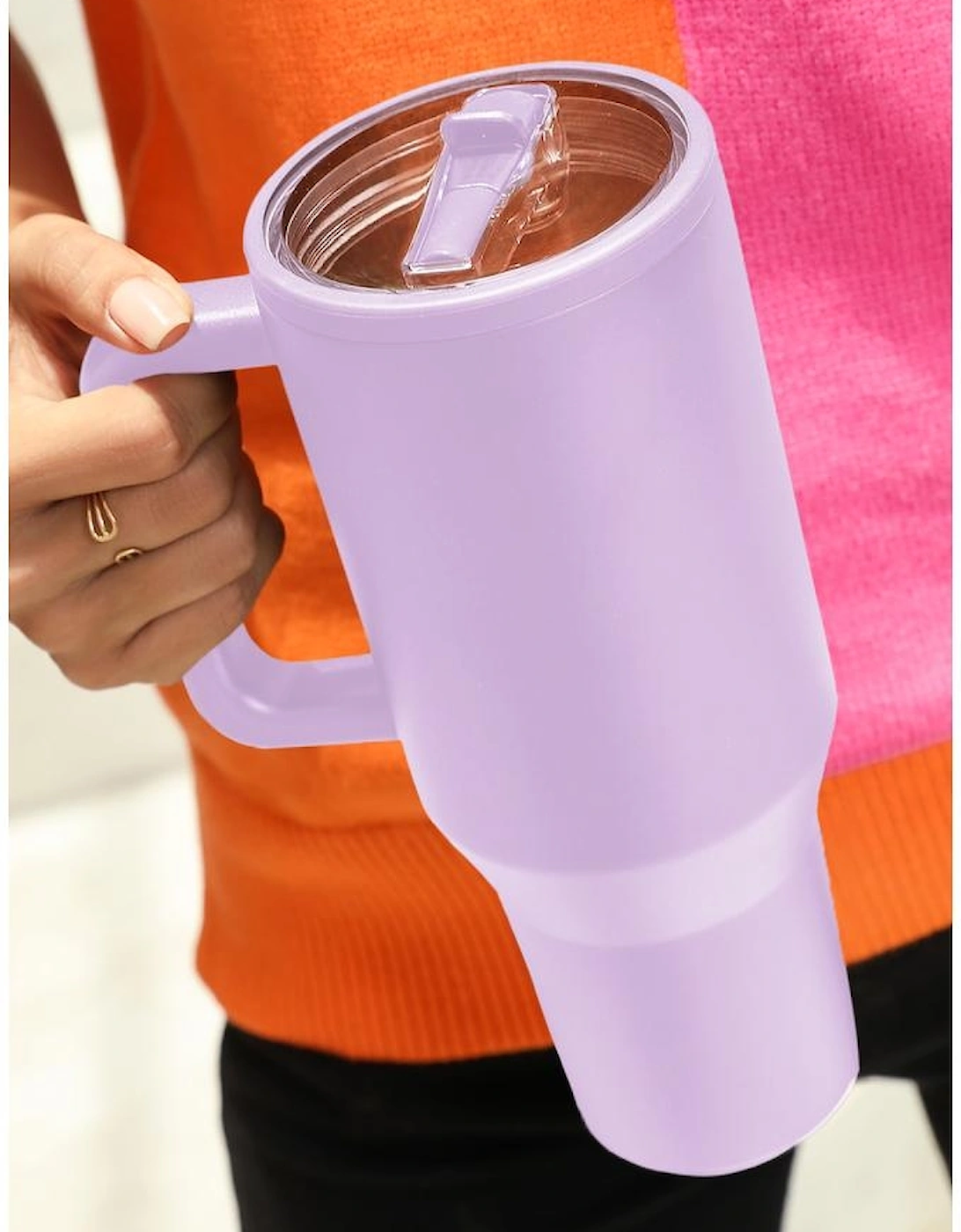 Orchid Petal Frosted Stainless Handle Large Vacuum Cup with Straw 40oz