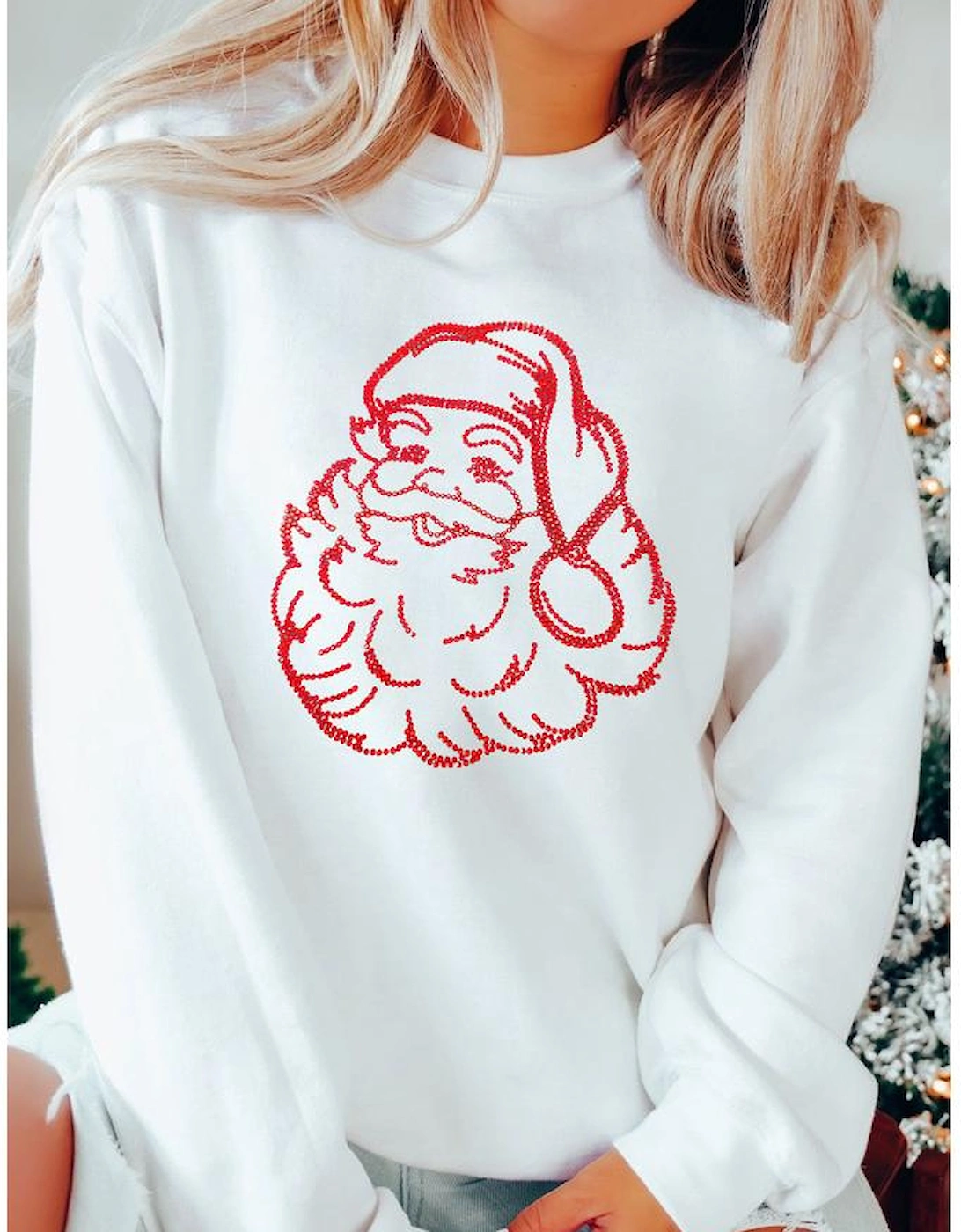 White Father Christmas Rhinestone Graphic Drop Shoulder Sweatshirt