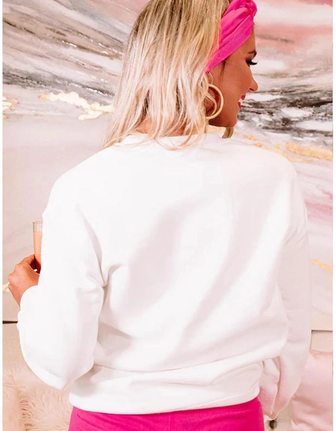 White Father Christmas Rhinestone Graphic Drop Shoulder Sweatshirt