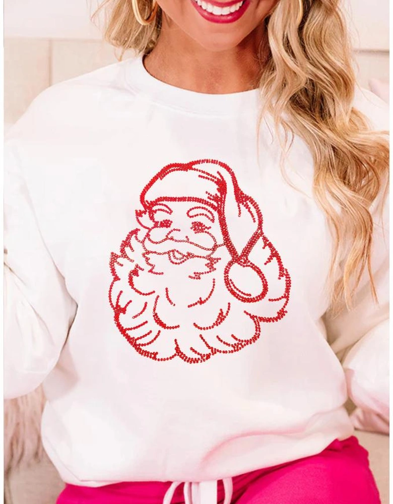 White Father Christmas Rhinestone Graphic Drop Shoulder Sweatshirt