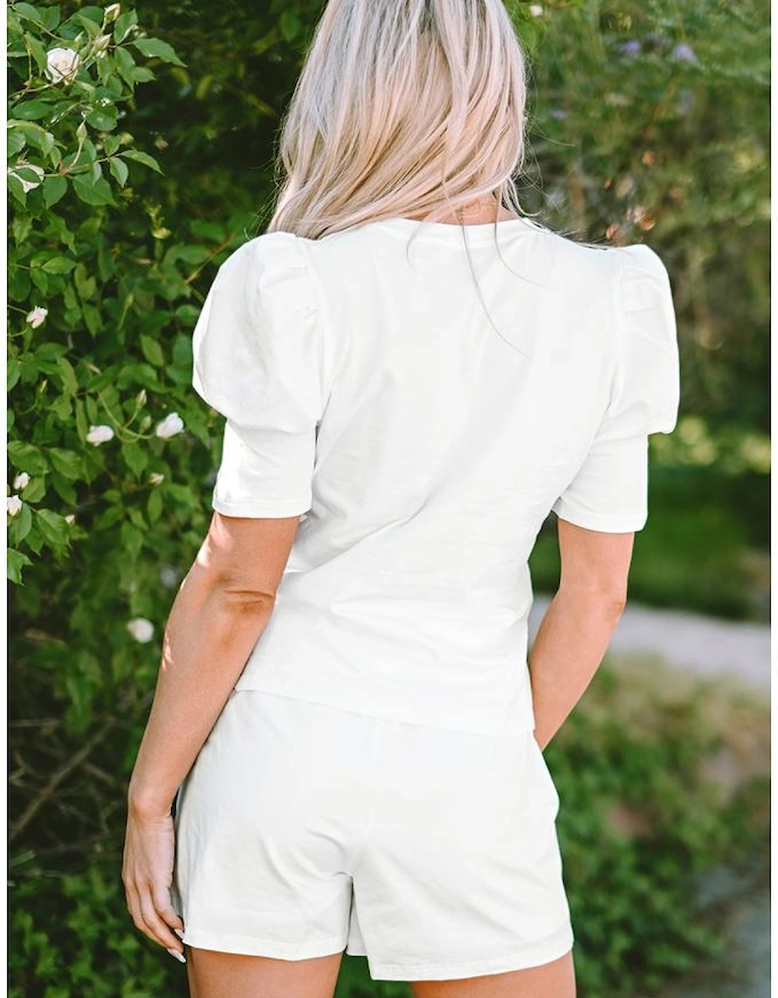 White Colorful Sequin Butterfly Puff Sleeve Top Shorts Set