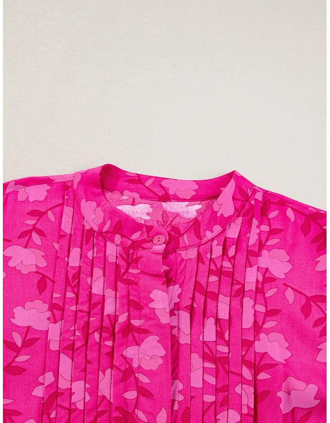 Rose Red Floral Print Pleated Drawstring Flowy Midi Dress