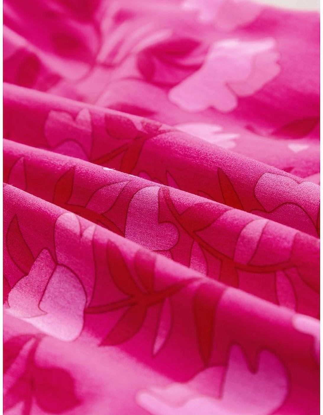 Rose Red Floral Print Pleated Drawstring Flowy Midi Dress