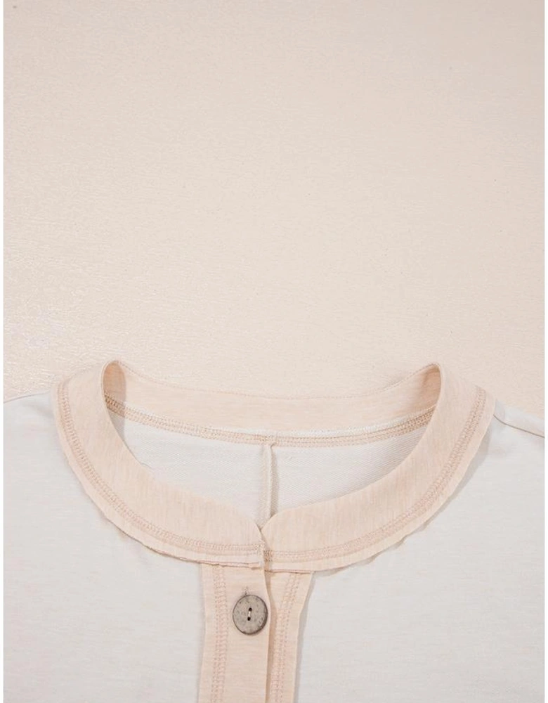 Beige Half Placket Chest Pockets Short Sleeve Wide Leg Jumpsuit