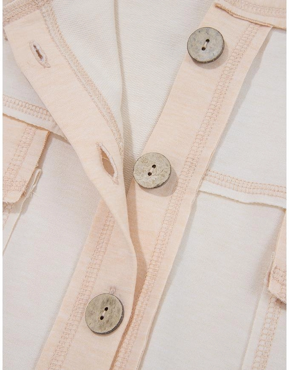 Beige Half Placket Chest Pockets Short Sleeve Wide Leg Jumpsuit