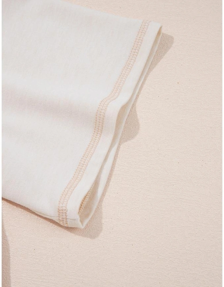 Beige Half Placket Chest Pockets Short Sleeve Wide Leg Jumpsuit