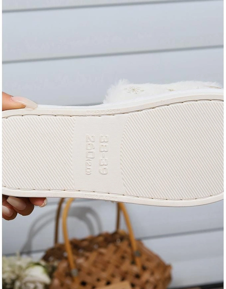 White Christmas Fashion Printed Open Toe Plush Slippers