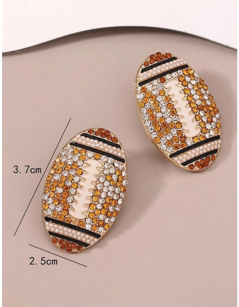 Gold Rhinestone Rugby Football Game Day Stud Earrings