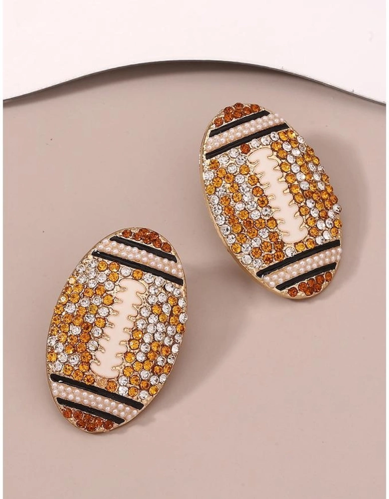 Gold Rhinestone Rugby Football Game Day Stud Earrings