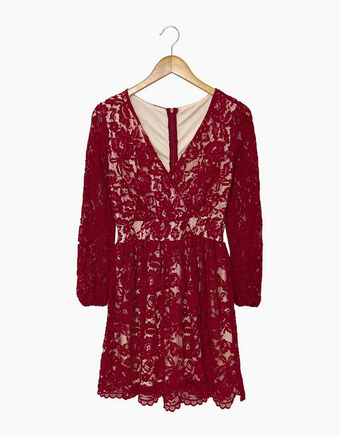 Azura Exchange Wine Red Lace Skater Mini Dress