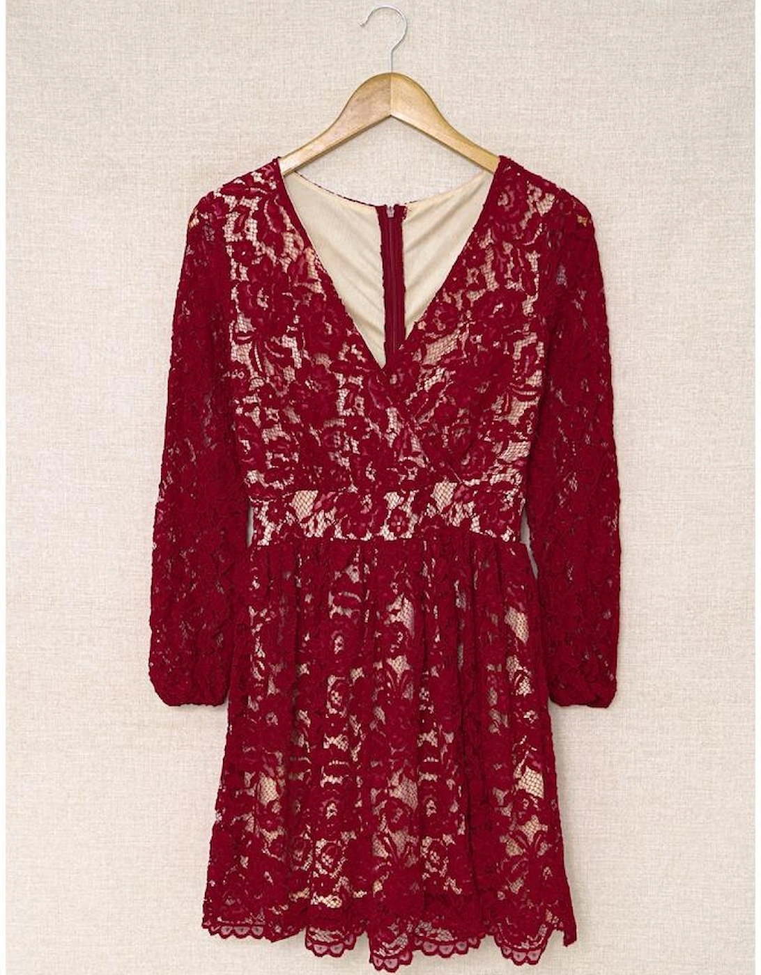 Azura Exchange Wine Red Lace Skater Mini Dress