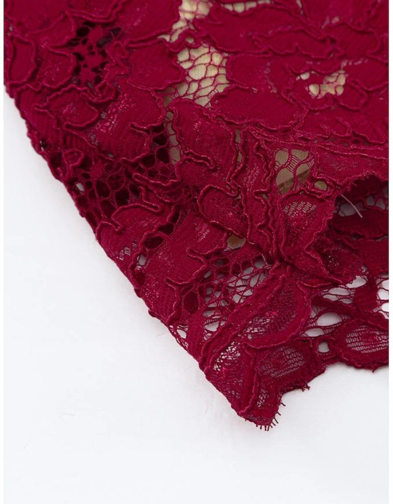 Azura Exchange Wine Red Lace Skater Mini Dress