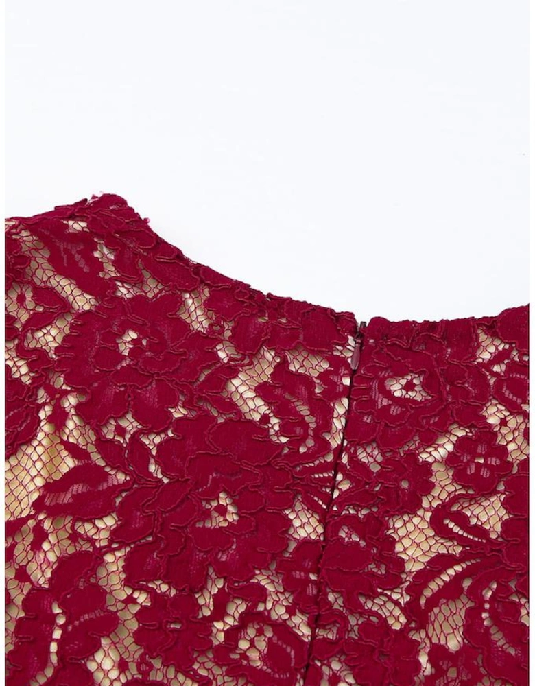Azura Exchange Wine Red Lace Skater Mini Dress