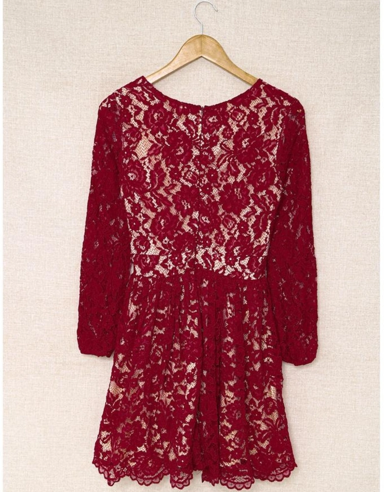 Azura Exchange Wine Red Lace Skater Mini Dress