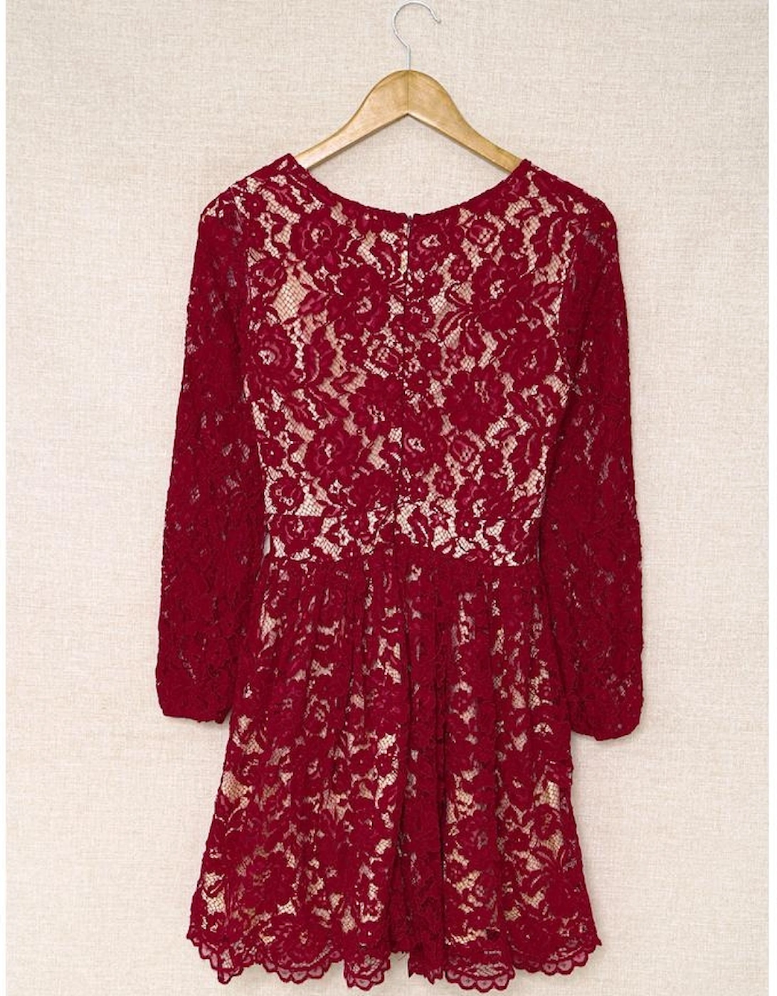 Azura Exchange Wine Red Lace Skater Mini Dress