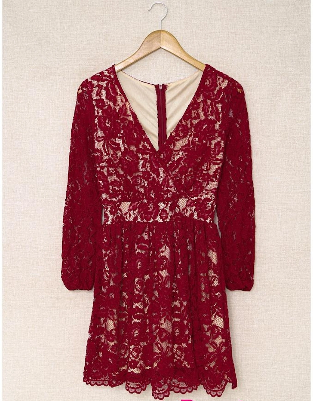 Azura Exchange Wine Red Lace Skater Mini Dress