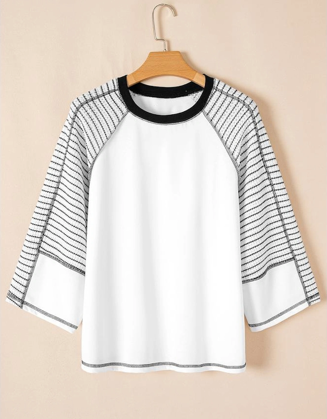 Black Striped Bracelet Sleeve Raglan Patchwork Top