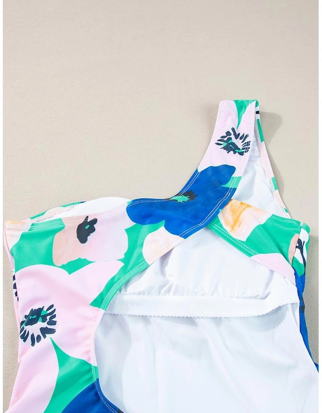 Green Floral Print Ruched Cut Out One Shoulder Monokini