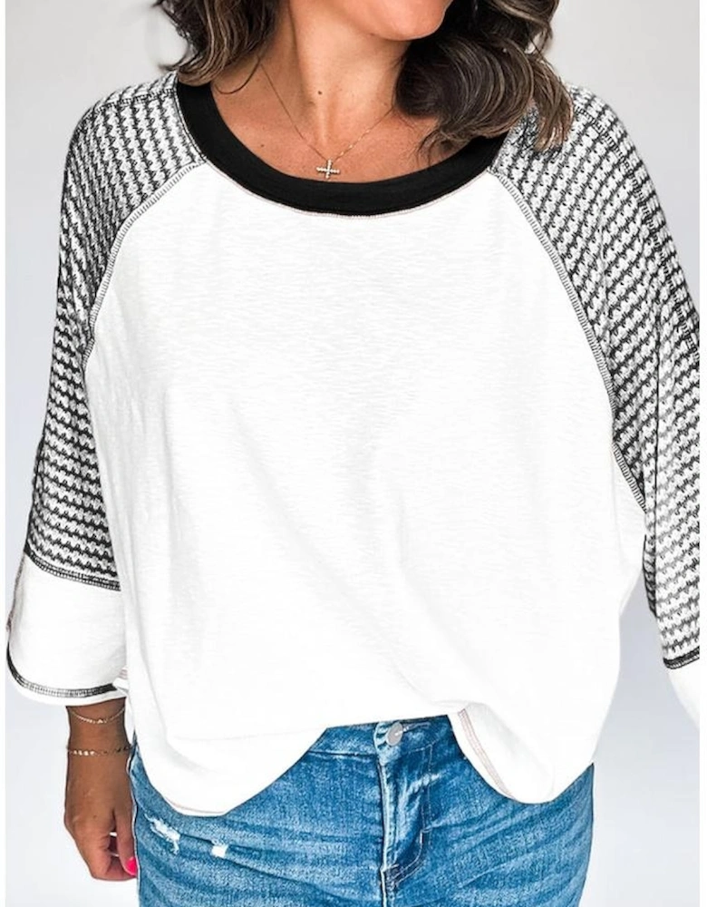 Black Striped Bracelet Sleeve Raglan Patchwork Top