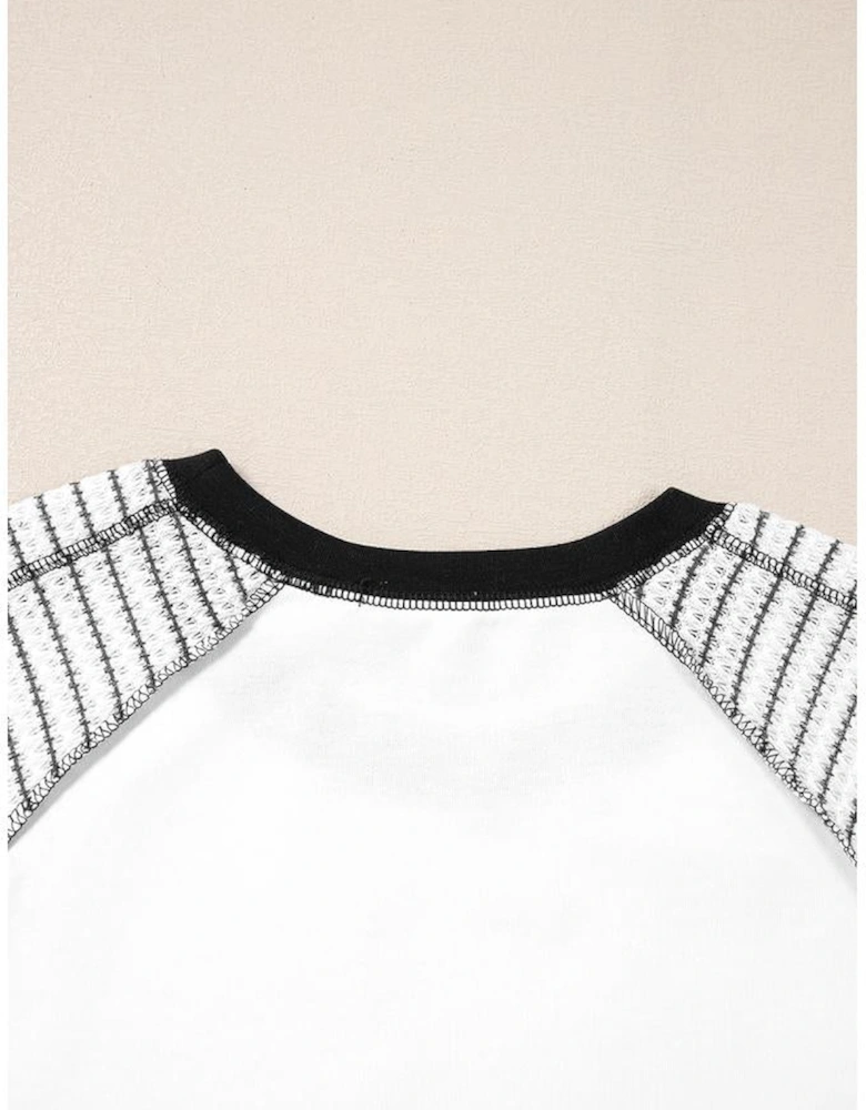 Black Striped Bracelet Sleeve Raglan Patchwork Top