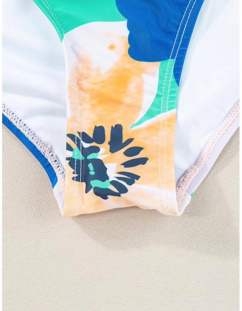 Green Floral Print Ruched Cut Out One Shoulder Monokini