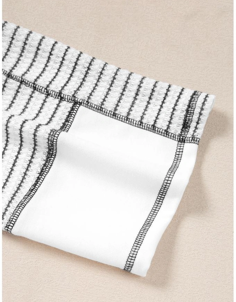 Black Striped Bracelet Sleeve Raglan Patchwork Top