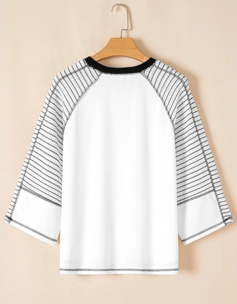 Black Striped Bracelet Sleeve Raglan Patchwork Top